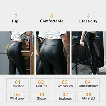 hitueu Damen Kunstleder Leggings High Waist Leggings Hose Strumpfhosen Treggins Leggins Kunstleder Leggings Leder Look Hüfthoch, Schwarz, M - 5