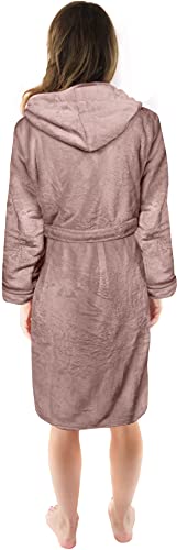 NY Threads Damen Fleece Morgenmantel mit Kapuze - Plüsch & kuscheliger Bademantel (Taupe, Medium) - 2