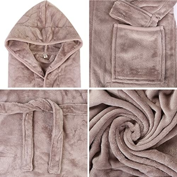 NY Threads Damen Fleece Morgenmantel mit Kapuze - Plüsch & kuscheliger Bademantel (Taupe, Medium) - 7