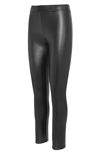 Kendindza Damen Thermo-Leggings gefüttert mit Innen-Fleece Basic Kunstleder High Waist (Schwarz, EU Größe: S | Herstellgröße: M) - 1