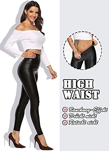 RIOJOY Damen High Waist Lederleggings Schwarz Kunstleder Leggins Sexy Lederoptik Leggings Hose, Schwarz Matt 32/34 - 4