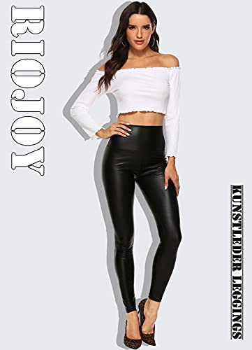 RIOJOY Damen High Waist Lederleggings Schwarz Kunstleder Leggins Sexy Lederoptik Leggings Hose, Schwarz Matt 32/34 - 5