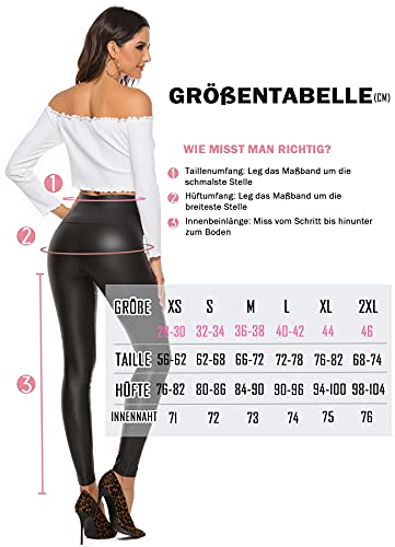 RIOJOY Damen High Waist Lederleggings Schwarz Kunstleder Leggins Sexy Lederoptik Leggings Hose, Schwarz Matt 32/34 - 7