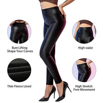 SOGNO D'ORO Damen Kunstleder Leggings High Waist Leggings Hose Strumpfhosen Treggins Leggins Kunstleder Leggings Leder Look hüfthoch - 2