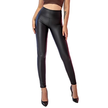 SOGNO D'ORO Damen Kunstleder Leggings High Waist Leggings Hose Strumpfhosen Treggins Leggins Kunstleder Leggings Leder Look hüfthoch - 4