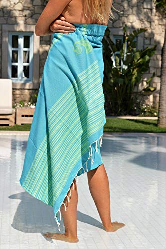 ZusenZomer Hamamtuch XL - 100x190 - Fouta Hammam Badetuch Strandtuch Saunatuch - 100% gekämmte Baumwolle Oeko-TEX® - Fair Trade Hamamtücher (Türkis Lime) - 3