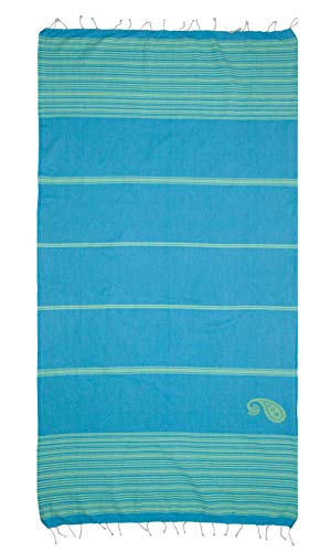 ZusenZomer Hamamtuch XL - 100x190 - Fouta Hammam Badetuch Strandtuch Saunatuch - 100% gekämmte Baumwolle Oeko-TEX® - Fair Trade Hamamtücher (Türkis Lime) - 4