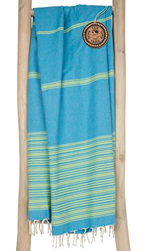 ZusenZomer Hamamtuch XL - 100x190 - Fouta Hammam Badetuch Strandtuch Saunatuch - 100% gekämmte Baumwolle Oeko-TEX® - Fair Trade Hamamtücher (Türkis Lime) - 1