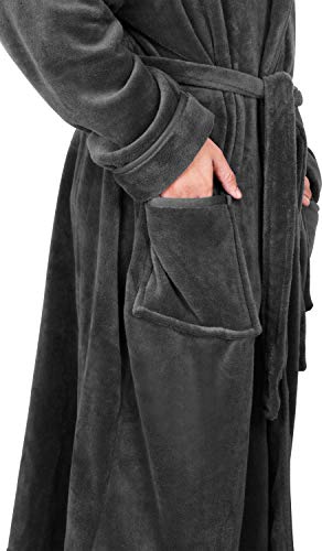 NY Threads Herren Morgenmantel aus Fleece mit Kapuze - Plüsch und Kuscheliger Bademantel für Männer (Schwarz, Large) (Dunkelgrau, Large) - 5