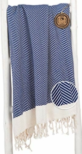 ZusenZomer Fouta Hamamtuch XXL Dilan 95x210 Blau - Leichtes Strandtuch Hammam Badetuch mit Fischgrät-Gewebe - 100% Baumwolle Handgewebt - Fair Trade Hammamtuch - 1