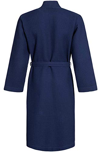 Morgenstern Waffelpique Bademantel Herren Morgenmantel Blau leicht Männer Duschmantel Kimono Reisebademantel Dunkelblau Baumwolle dünn kurz Größe XL - 2