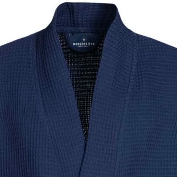 Morgenstern Waffelpique Bademantel Herren Morgenmantel Blau leicht Männer Duschmantel Kimono Reisebademantel Dunkelblau Baumwolle dünn kurz Größe XL - 5