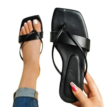 Sandalen Damen Sommer Schwarz Sandalen für Damen Lässige böhmische Strandschuhe minimalistische flache Zehentrenner Sandalen Hausschuhe Waldläufer Sandalen Damen Sommer - 3