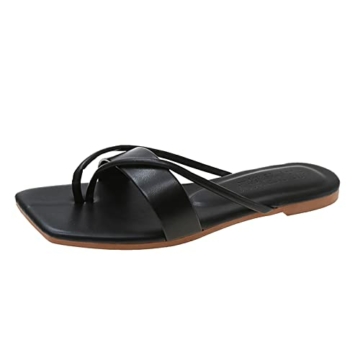 Sandalen Damen Sommer Schwarz Sandalen für Damen Lässige böhmische Strandschuhe minimalistische flache Zehentrenner Sandalen Hausschuhe Waldläufer Sandalen Damen Sommer - 1