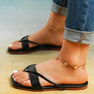 Sandalen Damen Sommer Schwarz Sandalen für Damen Lässige böhmische Strandschuhe minimalistische flache Zehentrenner Sandalen Hausschuhe Waldläufer Sandalen Damen Sommer - 8