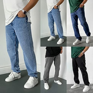 BIBOKAOKE Jeans Herren Einfarbig Loose Jeanshosen Casual Breite Hosen Mode Stretchdenim Hose Herrenjeans Lässige Denimhosen Sporthose Jeanshose Stretch-Denim Männer Jeans-Hose Denim Pants - 2