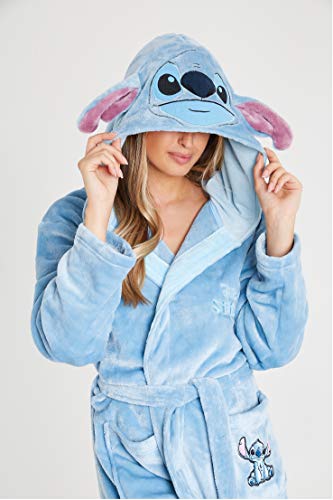 Disney Lilo & Stitch Bademantel Damen, Morgenmantel Damen Stitch, Fleece Bademantel mit Kapuze, Hausmantel Damen und Teens S-XL (S, Blau) - 2