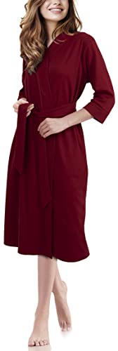 NY Threads Luxuriöser, Leichter Damen-Bademantel/Frauen Morgenmantel aus weichem Poly-Baumwollstrick (Large, Burgundy) - 1