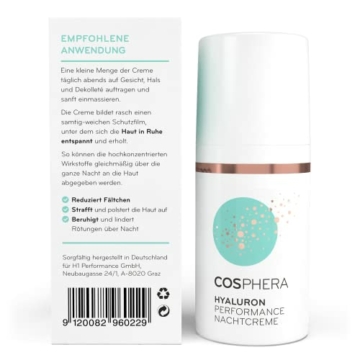 Cosphera Hyaluron Nachtcreme 100% vegan - Nachtpflege für Falten, Tränensäcke und Augenringe 30 ml - Gesichtscreme für Frauen und Männer - 2