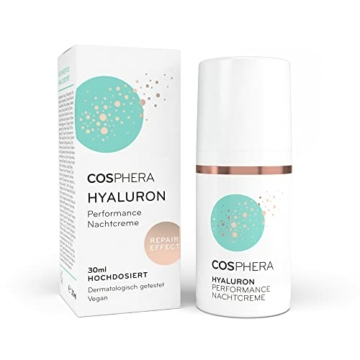 Cosphera Hyaluron Nachtcreme 100% vegan - Nachtpflege für Falten, Tränensäcke und Augenringe 30 ml - Gesichtscreme für Frauen und Männer - 1