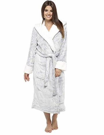 CityComfort Bademantel Damen Flauschig, Fleece Morgenmantel Damen Dressing Gown Women (Zweifarbiges Grau, M) - 3