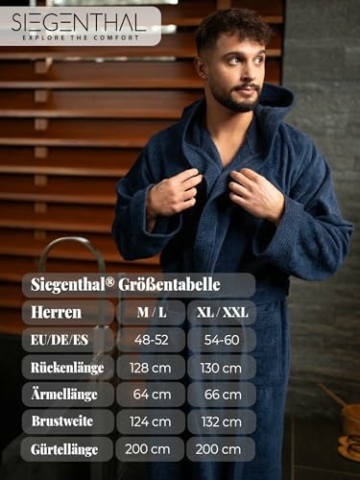 SIEGENTHAL® Herren Bademantel Frottee Velour 100% Baumwolle mit Kapuze Flauschig - Dunkelblau M - L - 7