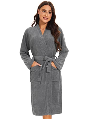 Ymmchy Weicher Bademantel Damen Frottee Morgenmantel Leichte Saunamantel Women Sauna Robe Grau XL - 1